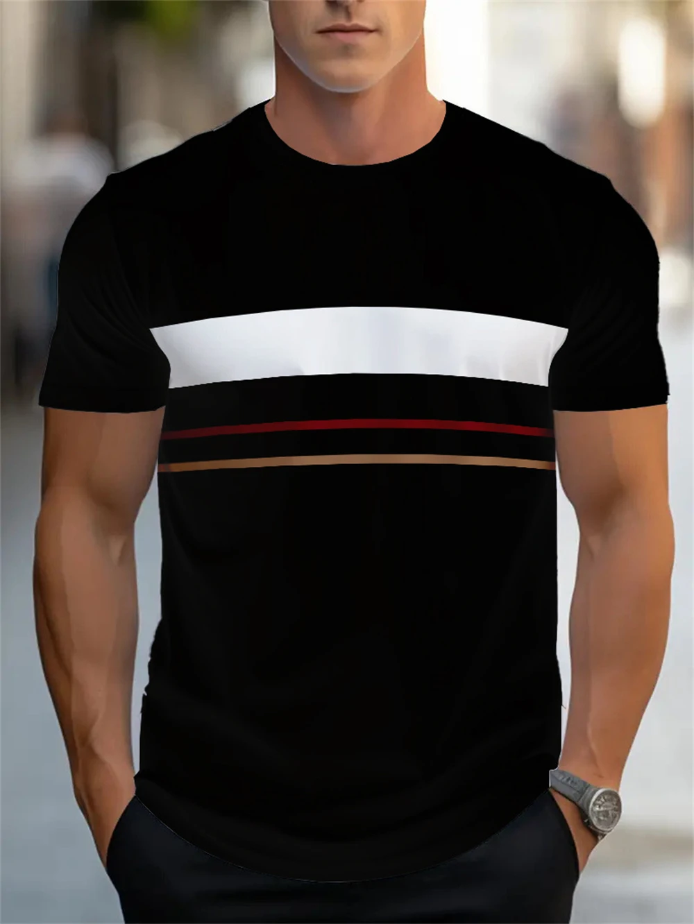 

Уличная одежда Мужская одежда 3d цифровая печать в полоску Графические футболки с круглым вырезом и короткими рукавами Новые топы Повседневные футболки для мужчин