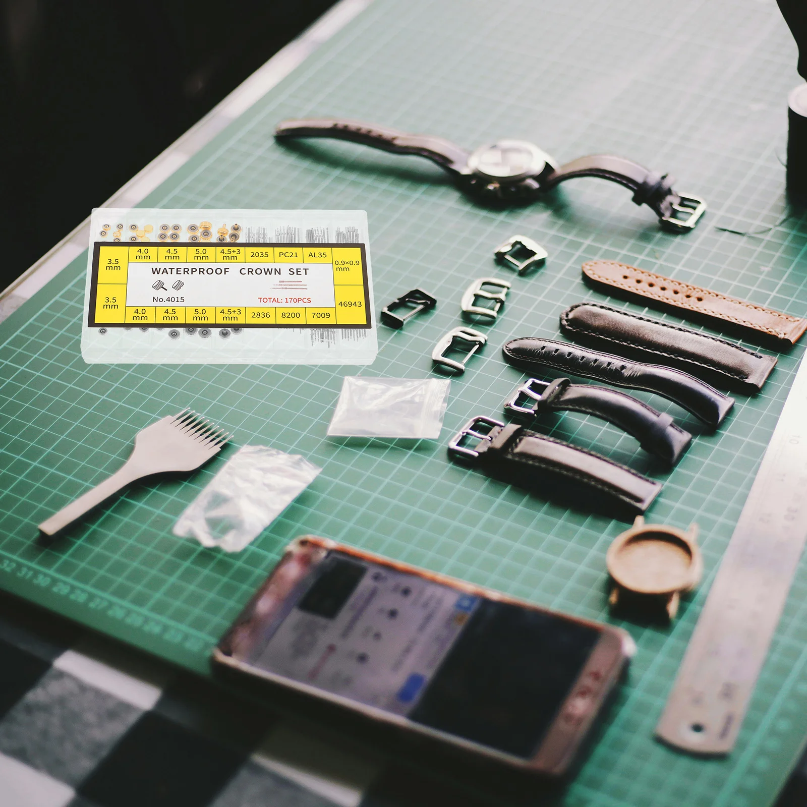 

1 Box Watch Crown Accessory Repair Kit Gold Silver Spring Bar Stem Replacement Parts Portable Storage Box Watch Repair Tool Set