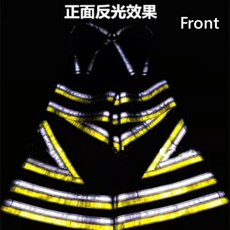 Unisex Purple Yellow Reflective Strip Night Vision Shuffle Dancing Pants Luminous Bell-bottoms Pants Street Cool Trousers