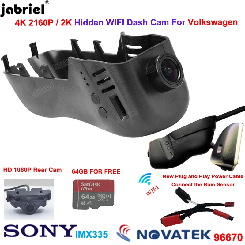 2K 4K 2160P Dash Cam Car Dvr Camera Front and Rear for Volkswagen VW Touareg 2015 2016 2017 2018 2019 2010 2011 2012 2013 2014