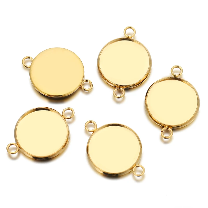 10pcs/lot Gold Plated Stainless Steel Double Pendant Cabochon Base Settings Cameo Cabochon for DIY Jewelry Making Findings