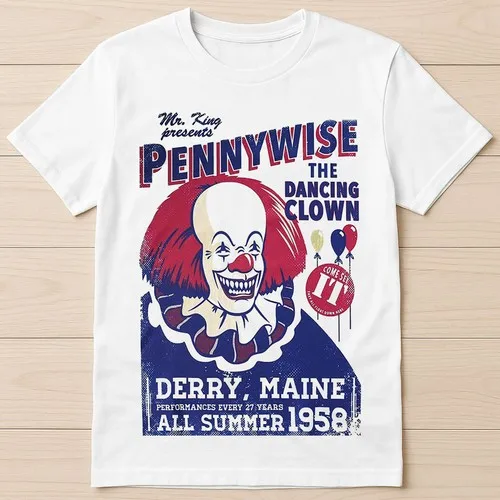 Camiseta de la película Pennywise, el payaso bailarín de Stephen King, Come See It, 2177