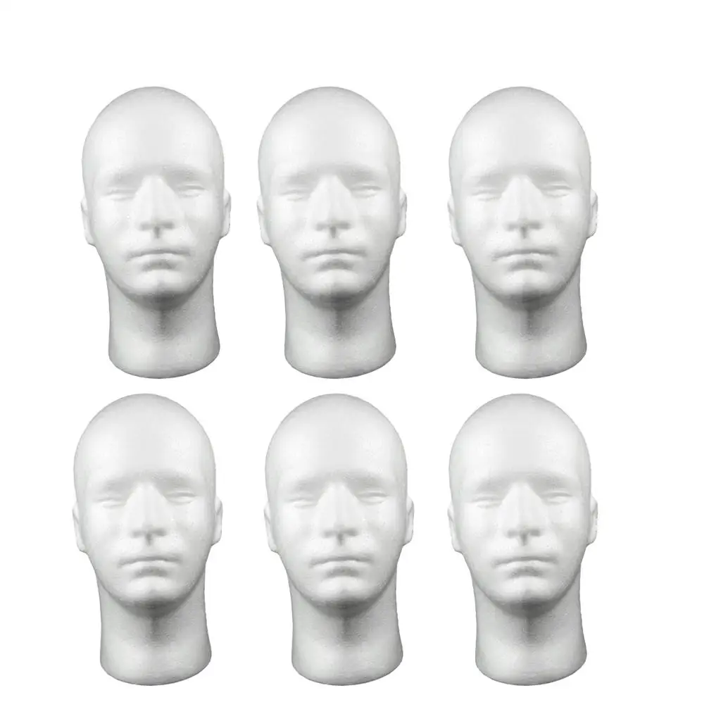 

6x Man Foam Manikin Mannequin Head Cosmetic Head for Hats for Home Salon