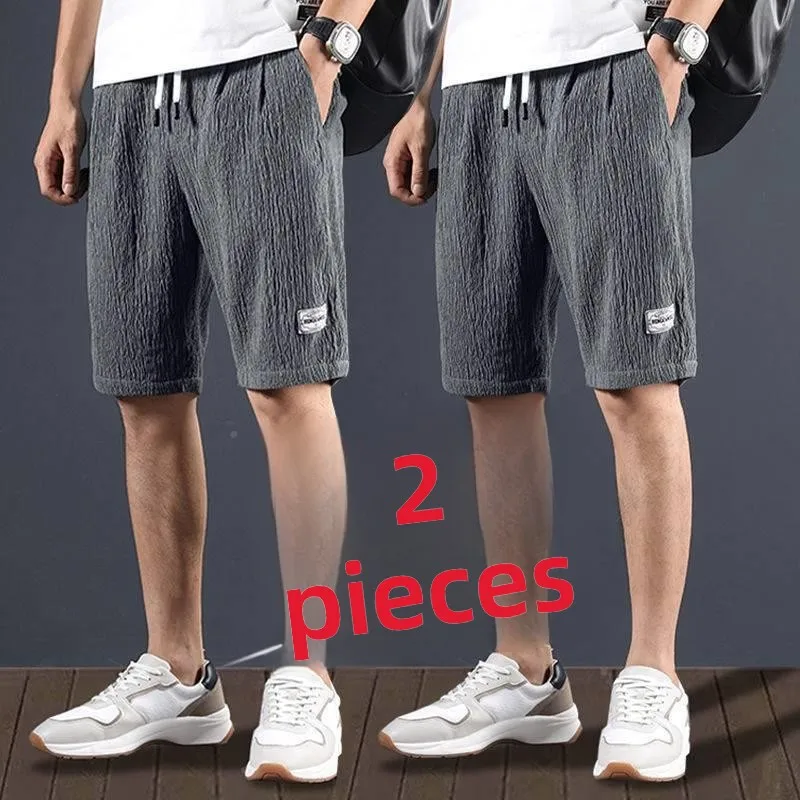 شورتات رجالية كاجوال من الكتان الحريري الجليدي، فائقة النحافة، فضفاضة من القطن والكتان، ملابس صيفية خارجية، شبابية، مستقيمة ا...