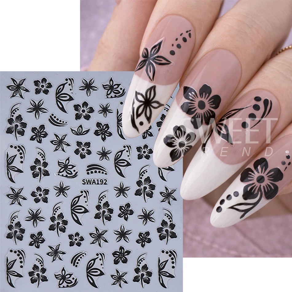 3pcs Elegant Flower Nail Sticker Gold Silver Black Hibiscus Floral Petals Leaf Design Nail Decals Slider DIY Manicure Decoration view 3