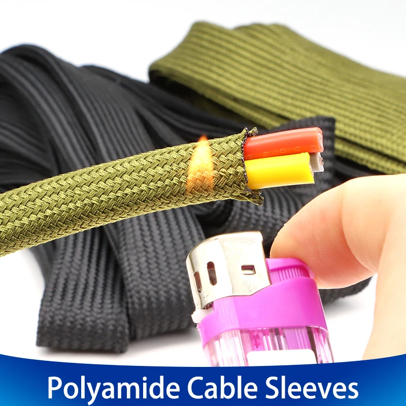 2/5/10M Nylon Cable Sleeve 2.5mm ~ 60mm Polyamide High Density Tight Braided Insulated Gland Wire Protect Sheath Sleeving Wrap