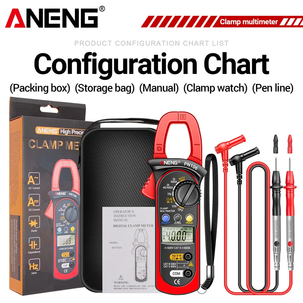 ANENG PN106/ PN107 Digital 4000 Counts Clamp Meter Screen 600A 600V AC/DC Voltage Multitester Diode Buzzer Test Electrical Tools