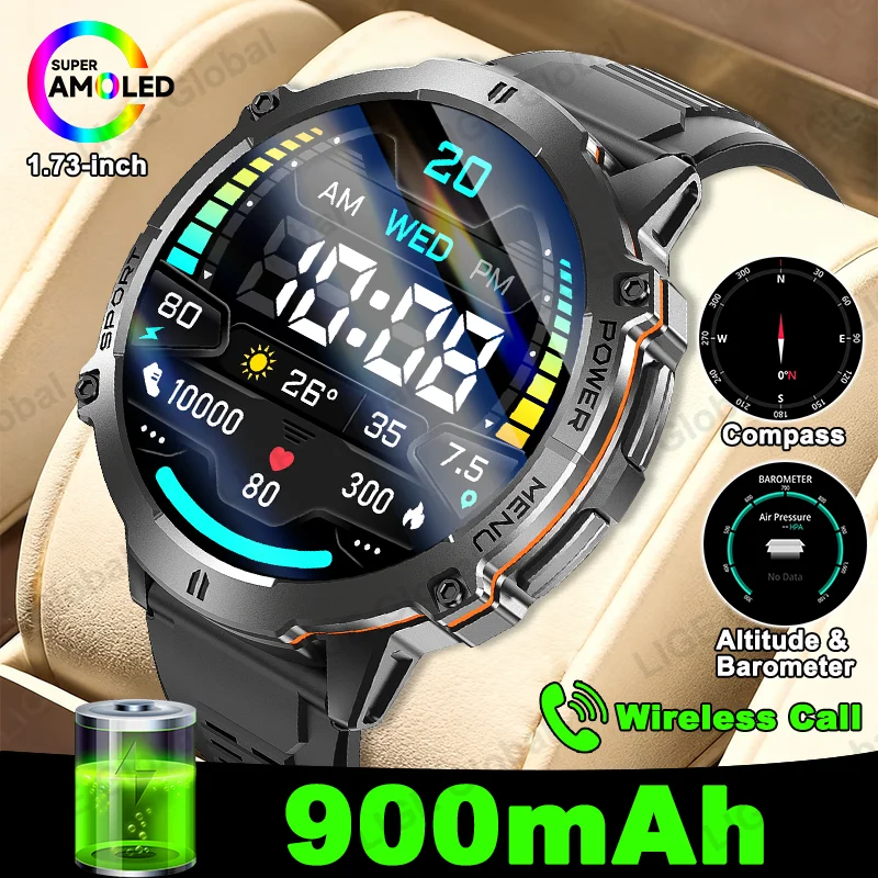 

LIGE Outdoor 900mAh Battery Smart Watch Compass Barometric Altimeter 1.73" AMOLED Voice Call Bluetooth Smartwatch Health Monitor