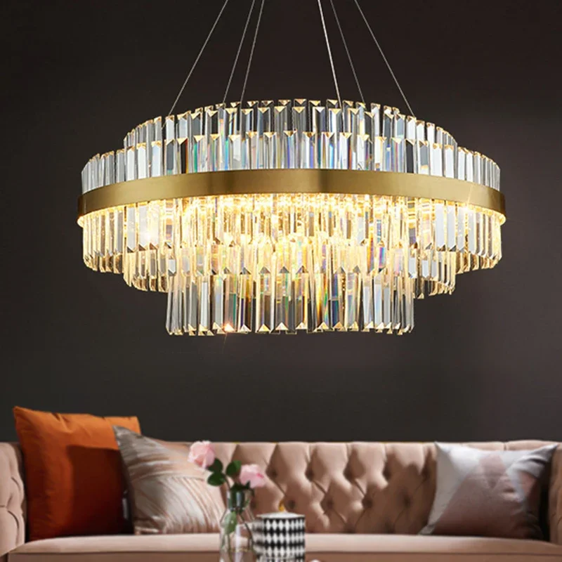 

Modern LED ceiling chandelier round dimmable dining room living room chandelier golden gloss luxury crystal lighting