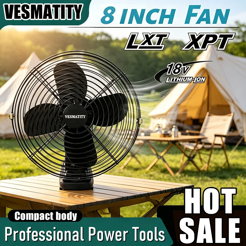 Cordless Metal Portable 8 Inch Outdoor Fan Strong Airflow for Camping Fishing Workshop Desktop for Makita 18V Battery