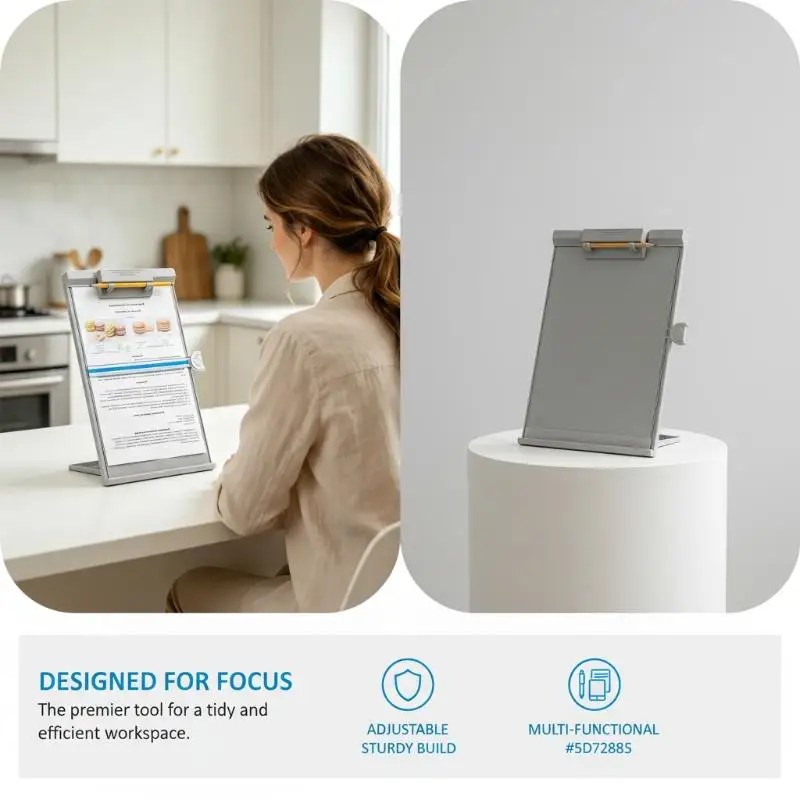 Soporte ajustable para documentos en formato A4, con clip, para leer y organizar documentos en el escritorio. Accesorio multifuncional para el escritorio, ideal para el estudio.