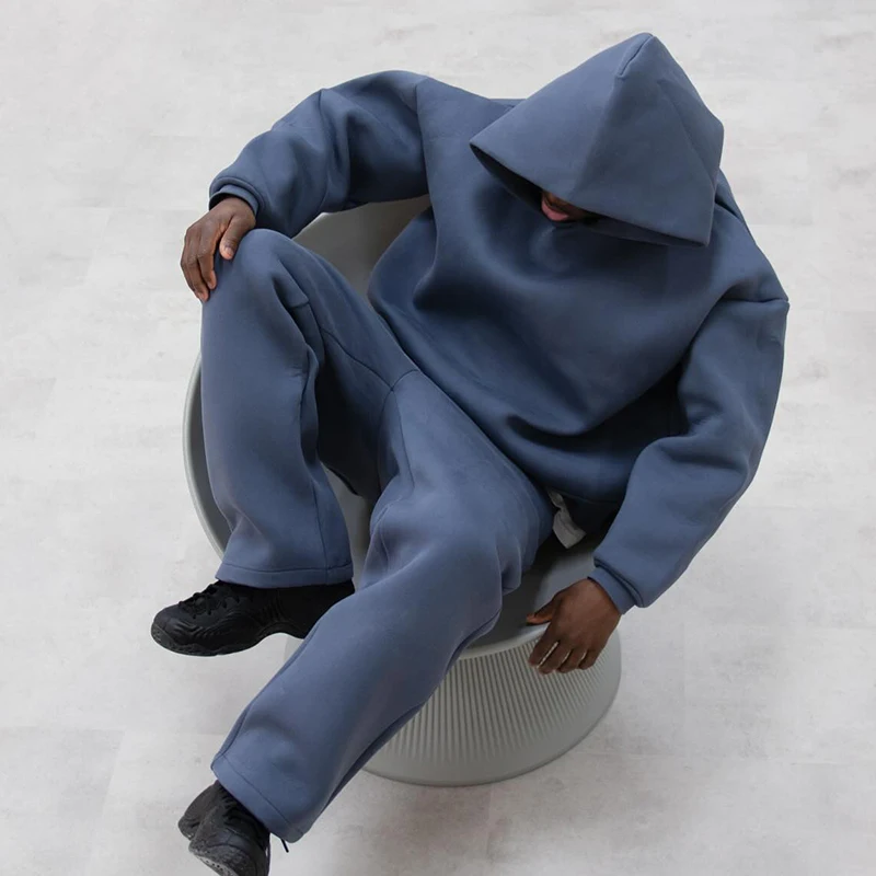 American Winter Oversized Hoodies Sweatpants Suits Men's Vintage Hip Hop Casual Elasticity Pullover Fashion Punk