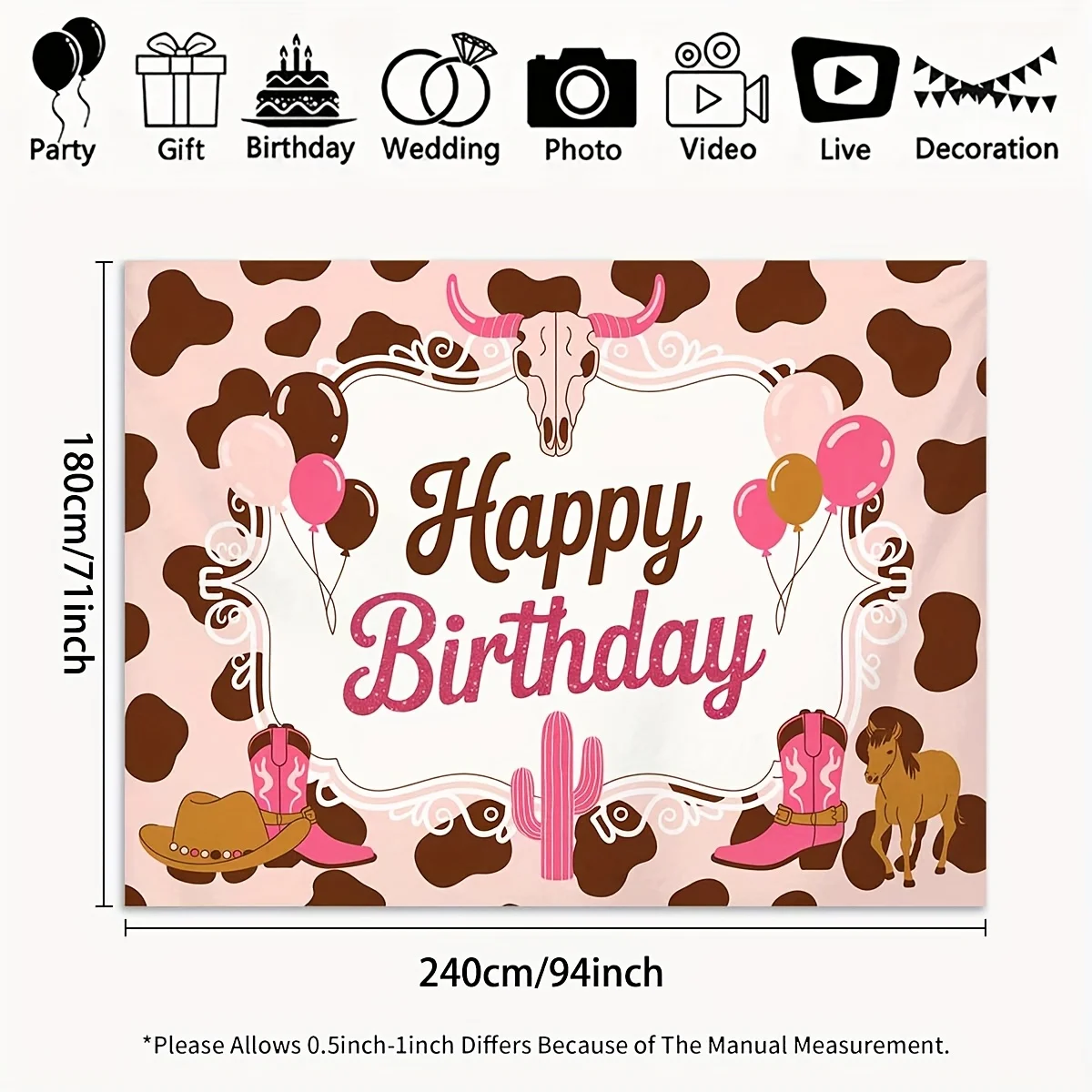 Bannière de fond planaire 2D - Tissu de fond à motif joyeux sur le thème du cowboy, utilisé pour les fournitures de fête photo