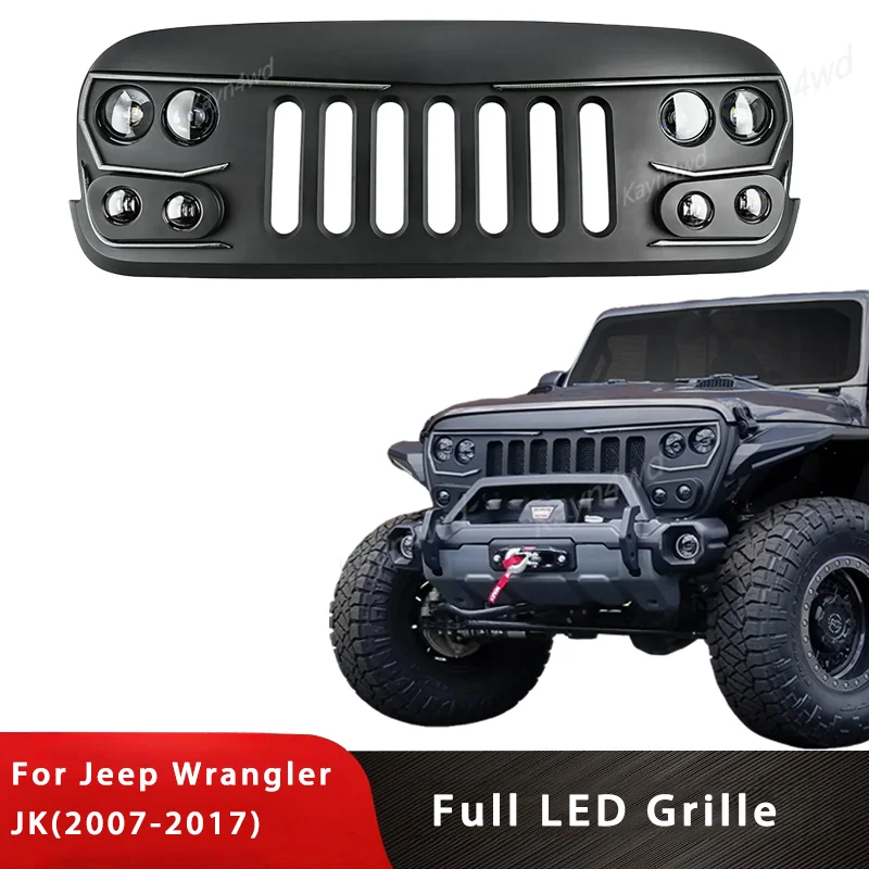 

Off Road 4X4 Exterior Accessories Front Bumper Mesh Grilles Racing Grills With LED DRL Lights For 2007-2018 Jepp Wrangler JK
