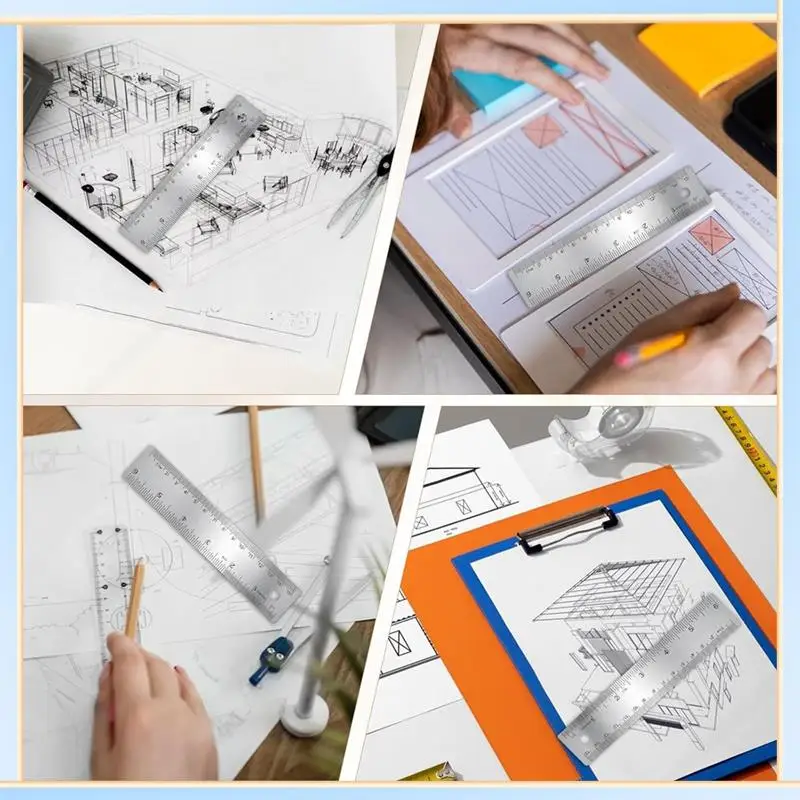 -A60I Replacement Parts Kit 3 Pcs 6-Inch Non-Slip Metal Ruler With Cork Backing, Straight Edge Cork Base Rulers For Woodworking