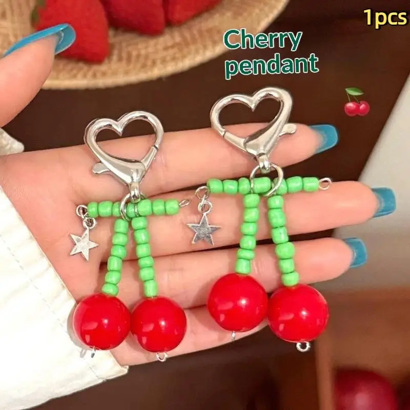 Niedlicher Roter Kirsch-Schlüsselanhänger, Herz-Schlüsselring, Süßer Frucht-Taschenanhänger für Mädchen, Coquette-Ästhetik Geschenke – Detail 6