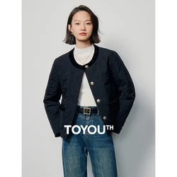 Toyouth-abrigo de manga larga con cuello redondo para mujer, chaqueta holgada con diseño de empalme, ropa acolchada de algodón, color negro, elegante, para Primavera, 2024