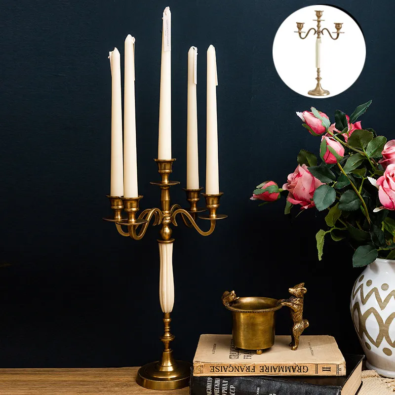 Mia Home Furnishing European-style imported Nordic American brass candle holder decoration retro dining table fireplace