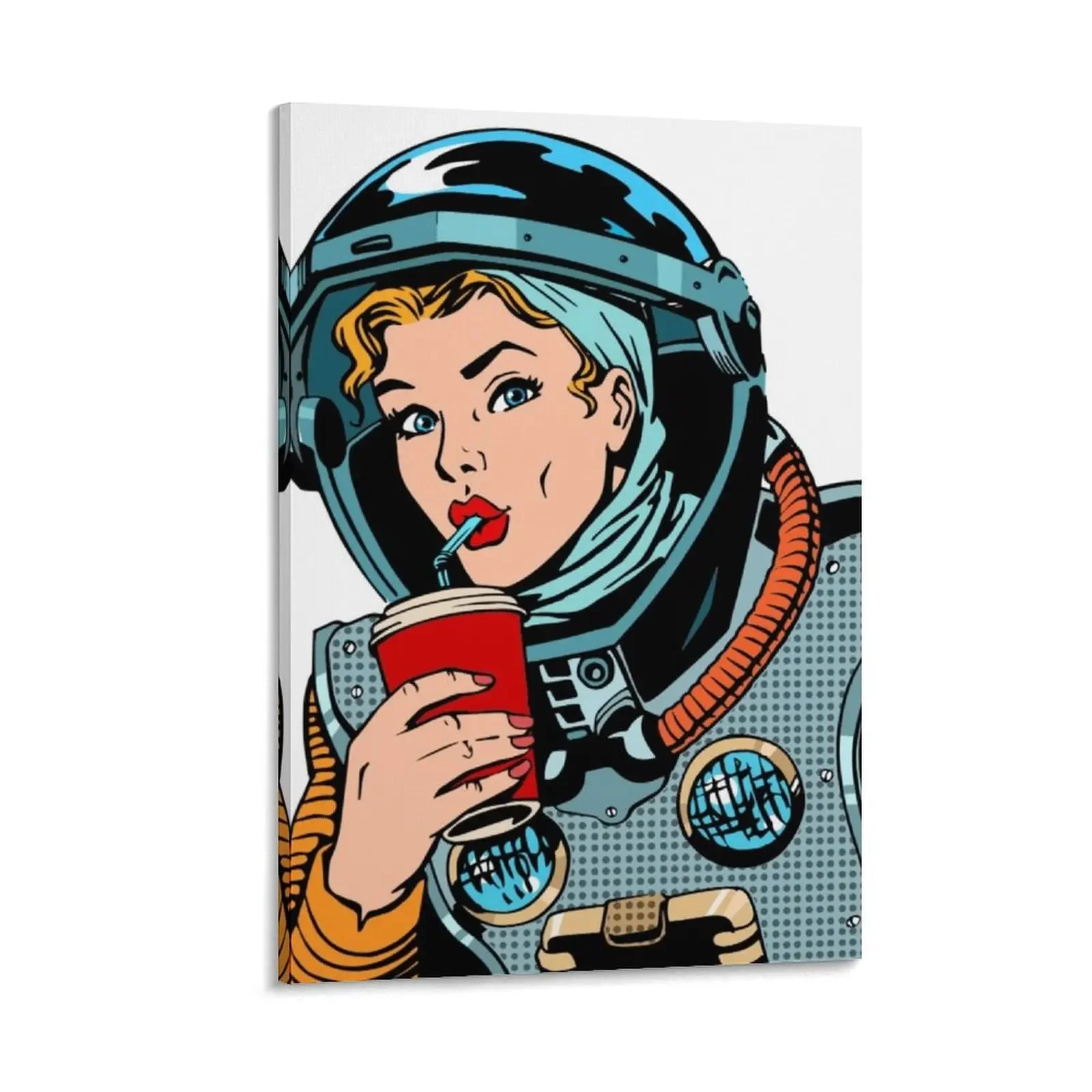 

Space Woman in Red Lipstick Drinking Canvas Painting Wall posters decorative frames wall room home decoration luxury