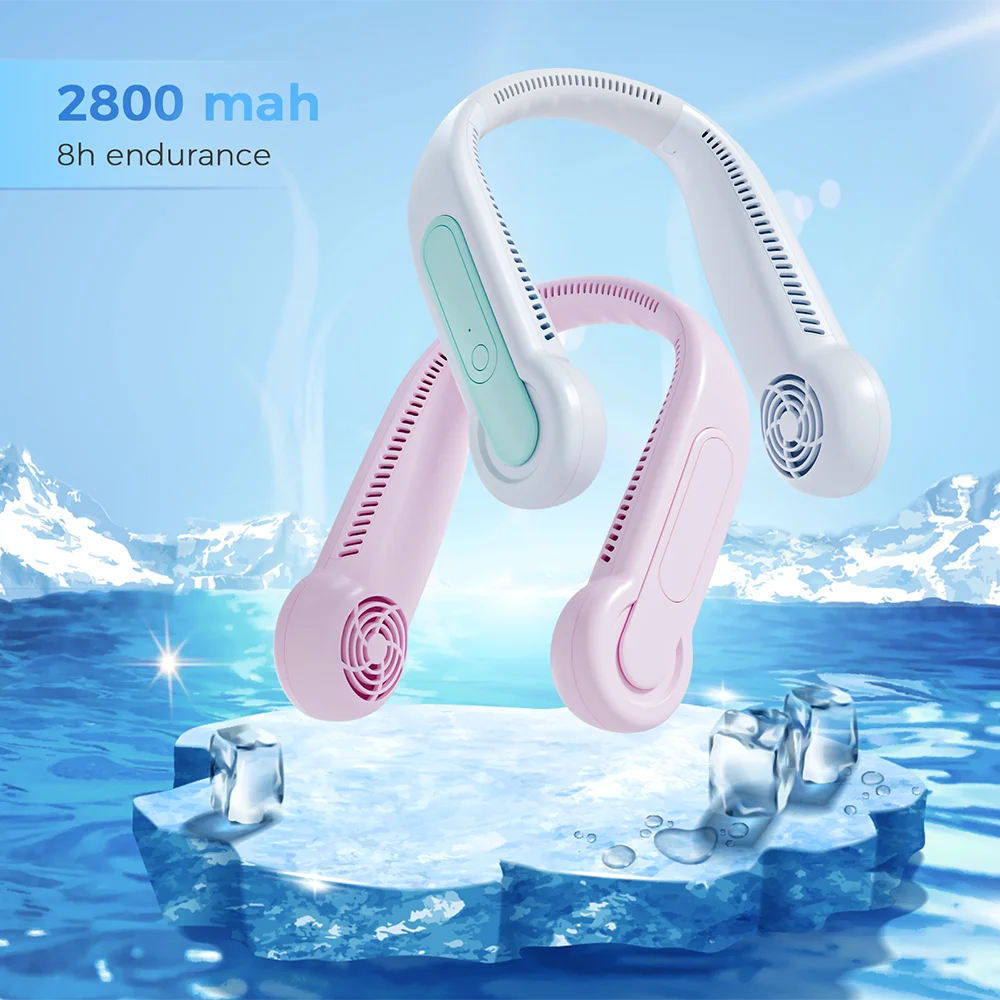 

2800mah Portable Neck Fan USB Charging Radio Fan Sports Neck Fan Silent Wind Gathering Of Turbine Sports Running Neckband Fan