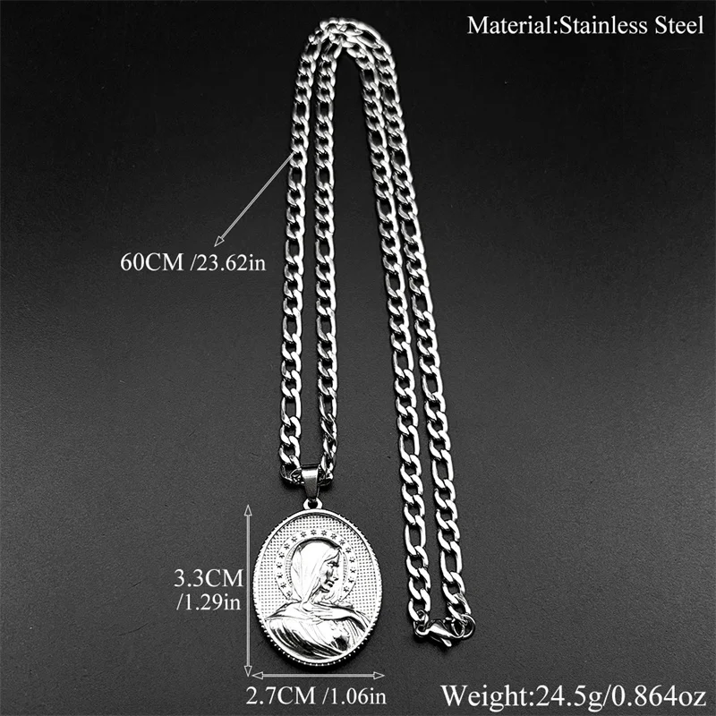 الكاثوليكية القلب المقدس مريم العذراء قلادة قلادة للنساء الرجال الفولاذ المقاوم للصدأ الذهب اللون سيدة تميمة سلسلة مجوهرات هدية #6