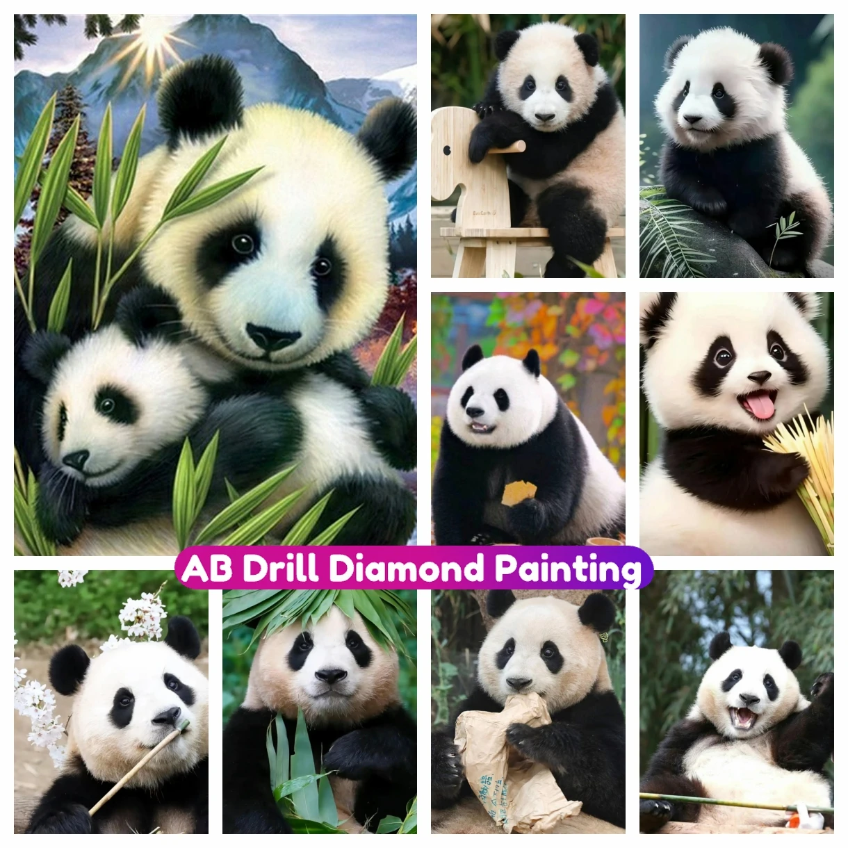 

Cute Panda Diamond Painting Fubao Huahua Animals 5D DIY Full AB Drill Cross Stitch Kit Rhinestone Mosaic Embroidery Home Decor