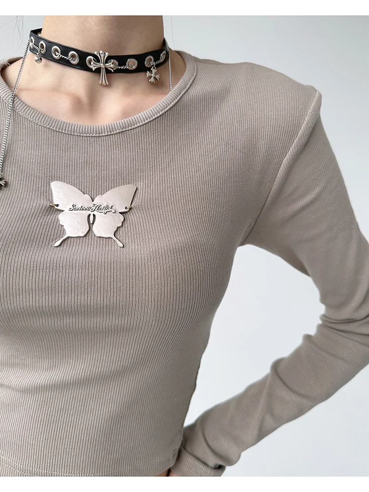 レディース ロングスリーブ Tシャツ スイート＆スパイシー スリーブデザイン インナーウェア 綿混紡 弾性繊維 通勤 ファッション