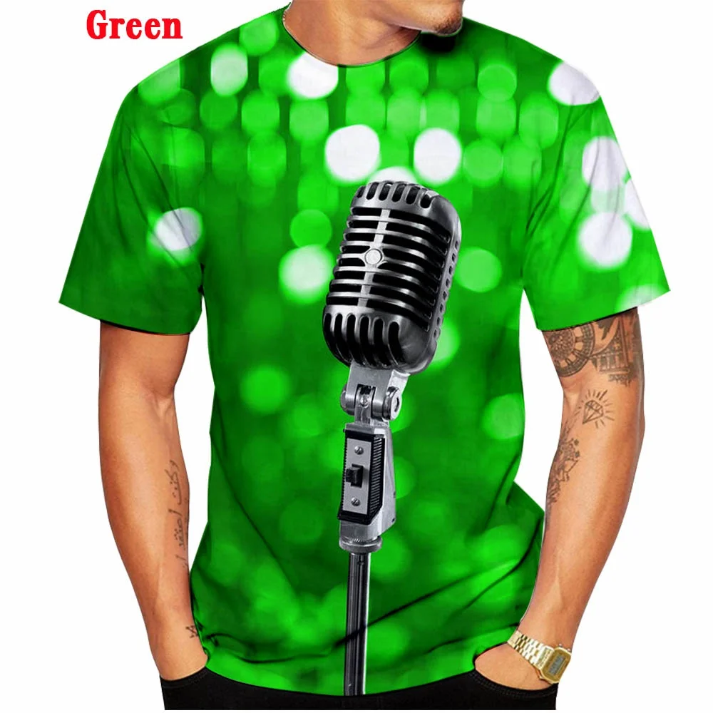 Hot Sale Harajuku Fashion 3d T-shirt Hip Hop Music Men Casual T Shirt Printed Metal Microphone Dj T-shirt