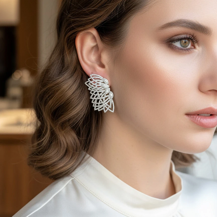 Geometric Line Earrings Luxury Hollow Butterfly Wing sparkling shine wedding Ear jewelry for Women