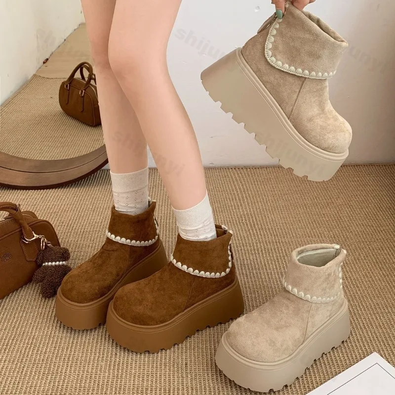 

Retro Flanging Design Casual Thick Sole Short Boots for Women 2025 New Autumn Fashion Comfortable Versatile Non Slip Ankle Boots
