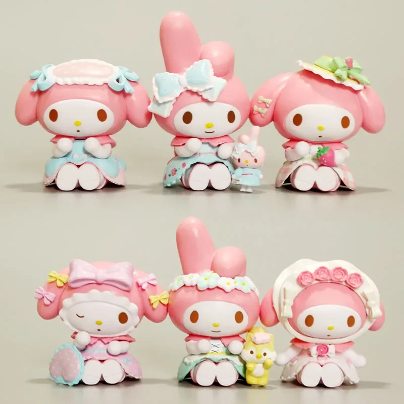 6PCS Sanrio Cartoon Dolls Hello Kitty Kawaii Toys for Kids Kuromi My Melody Anime Figure Cake Decoration Cute Deskt Ornament Toy