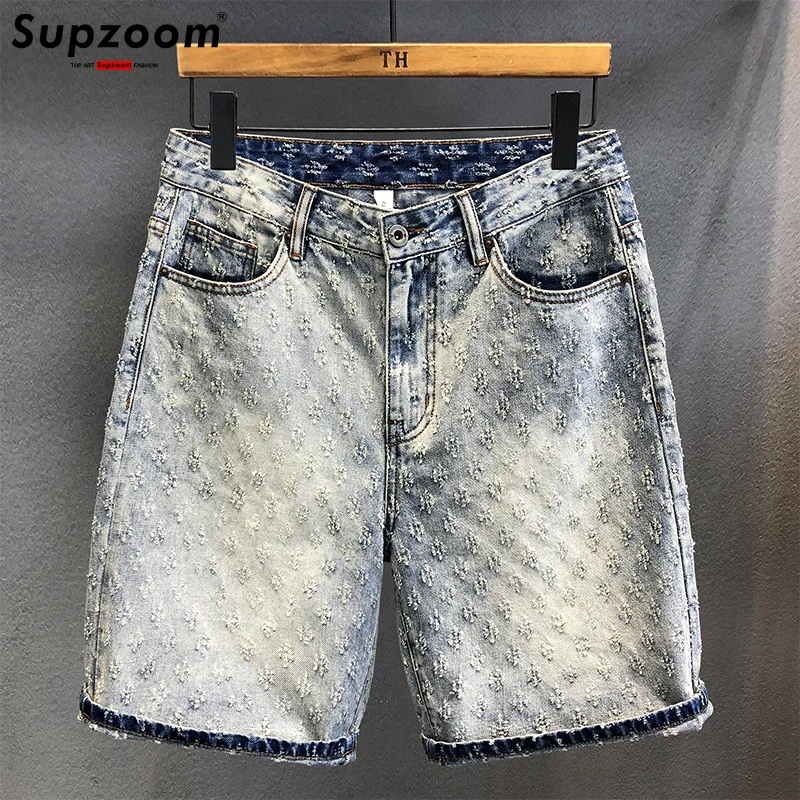 

Supzoom New Arrival Top Fashion Scratch Design Summer Fly Stonewashed Casual Jacquard Cotton Denim Pockets Jeans Shorts Men