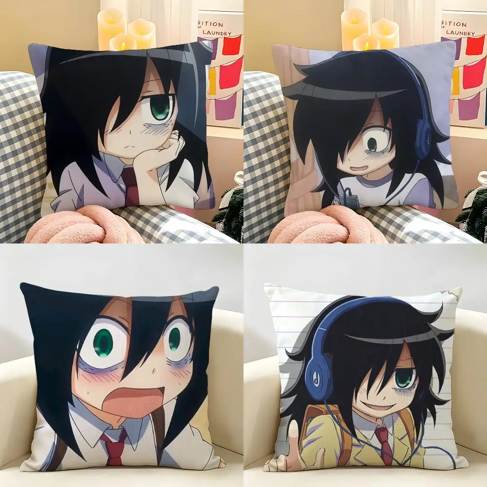 Watamote T-Tomoko Kuroki Cushion Cover Natural Linen Organic Fabric Double-Sided Printing Room Sofa Decor Pillow Case