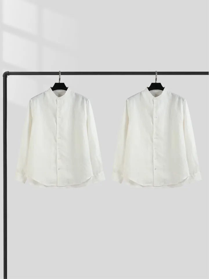 Men's Old Money Style Ancient Wash Linen Yarn-Dyed Soft Shirt Jade Button Long Sleeve 26S New