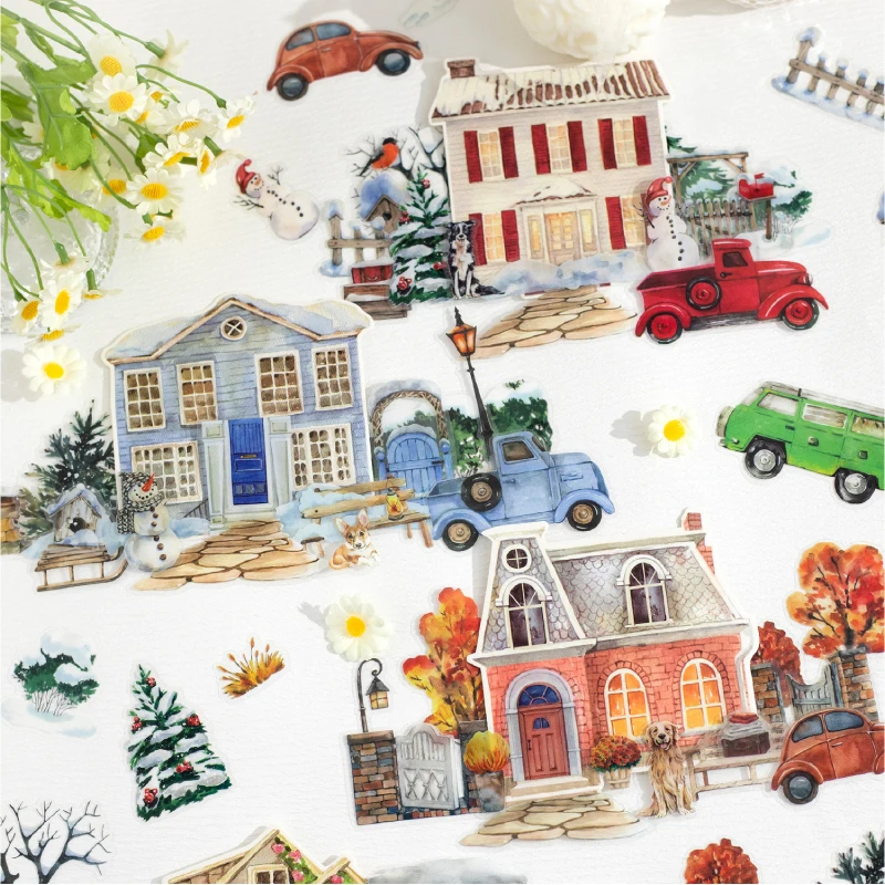 15pcs/pack House Landscape Stickers Junk Journal Creative Stationery DIY Deco Stickers Scrapbooking Supplies