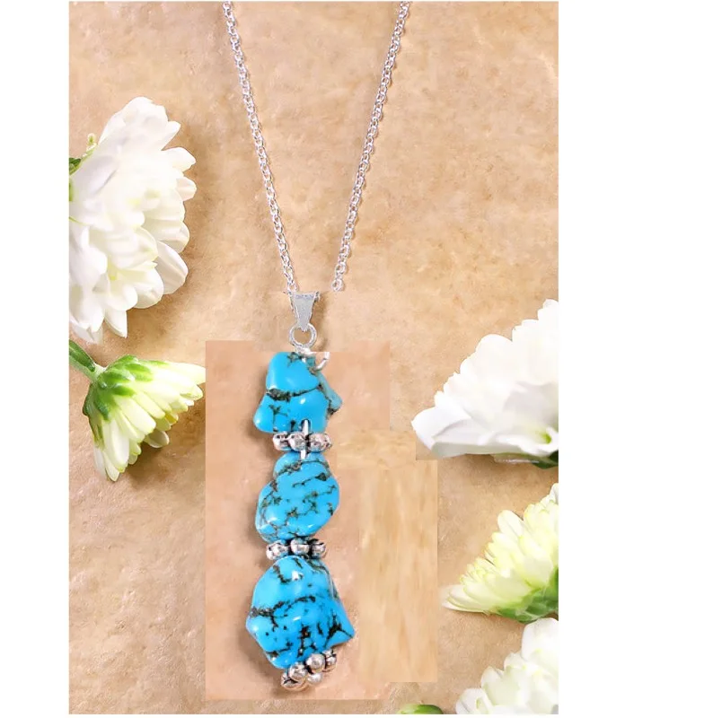 Fashion Tibetan Silver Irregular Turquoise Scottsdale Pendant Necklace