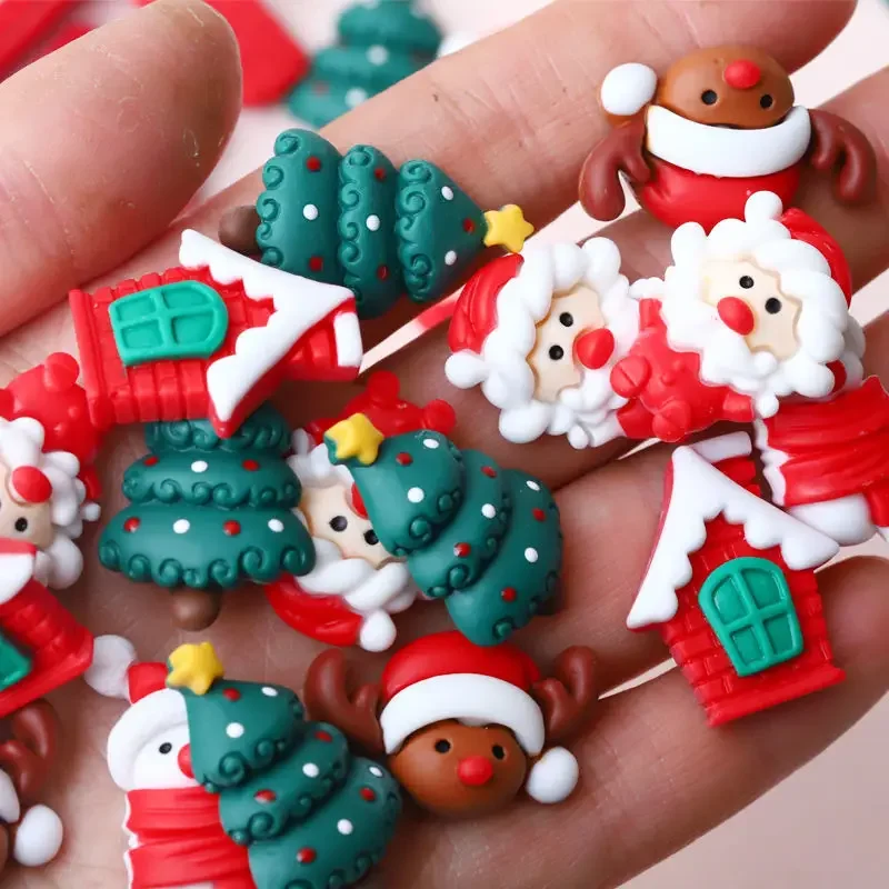 10Pcs/Pack Mixed Christmas Resins Flatback Cabochon Snowman Santa Claus Hair Accessory DIY Craft Scrapbook