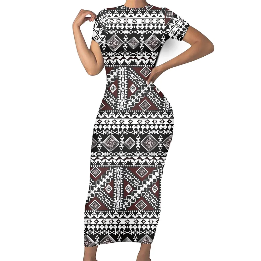 Summer Polynesian Tribal Clothing Fabric Dresses For Women 2023 Samoan Hawaiian Pacific Island Design Polyester Bodycon Casual