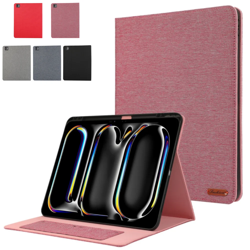

Cloth Pattern Case for Apple iPad Pro 13 2024 M4 A2926 A3007 13 inch Soft TPU Leather Protection Cover with Pen Holder 13"