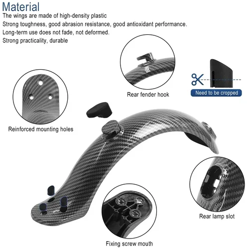 Imagen 2 del producto Kit de guardabarros de fibra de carbono para patinete eléctrico Xiaomi M365 /M365 Pro, juego de soporte a prueba de salpicaduras de neumático de guardabarros trasero duradero de primera calidad