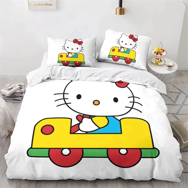 Hello Kitty Dekbedovertrek Enkele Dubbele Extra Grote Kindercadeau Schattig Genaaid Kussensloop Dekbedovertrek 2/3 Stuk Beddengoed Set