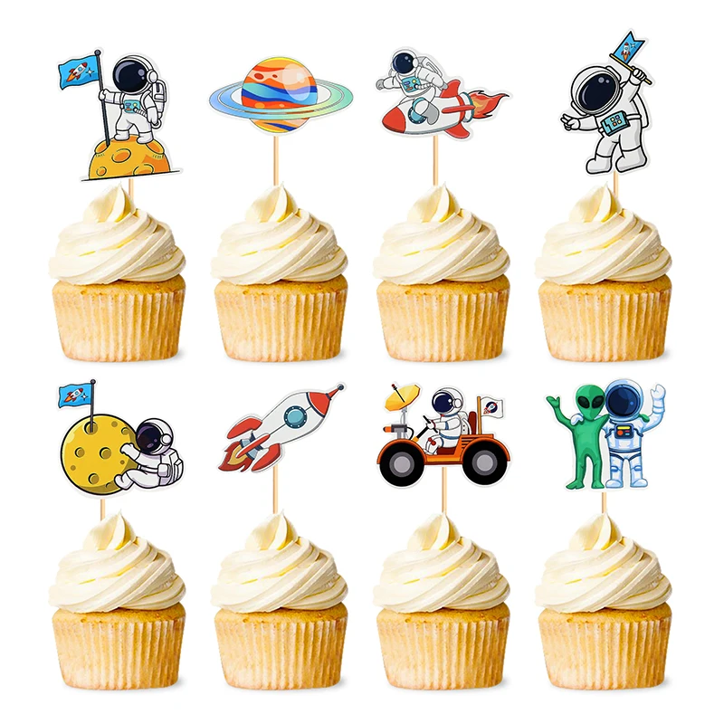 uniwersalna rakieta kosmiczna astronauta ciasto wystrój cupcake toppers planety obcy ciasto wykaszarki dzieci kosmiczny astronauta dekoracje na przyjęcie urodzinowe