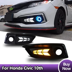 Auto Accessories Front Bumper Fog Lights For Honda Civic 10th Gen 2016-2020 DRL Fog Lamps Start-up Dynamic Light Turn Signal