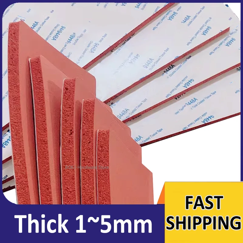 Self adhesive Silicone Rubber Foam Sheet elastic shock-absorbing pad high-temperature sealing Mat Red 100mm~500mm