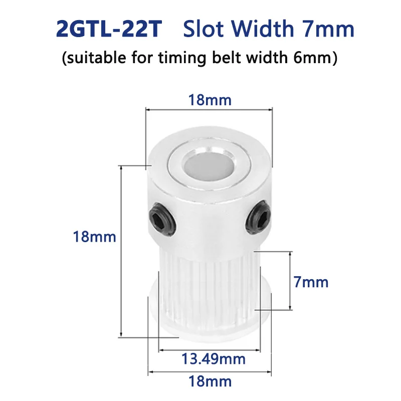 1pc 22T 2GT Timing Pulley Bore 4 5 6 6.35 8 10mm for Width 6mm 10mm GT2 Synchronous Belt 3D Printer CNC Parts 22 Teeth Pitch 2mm