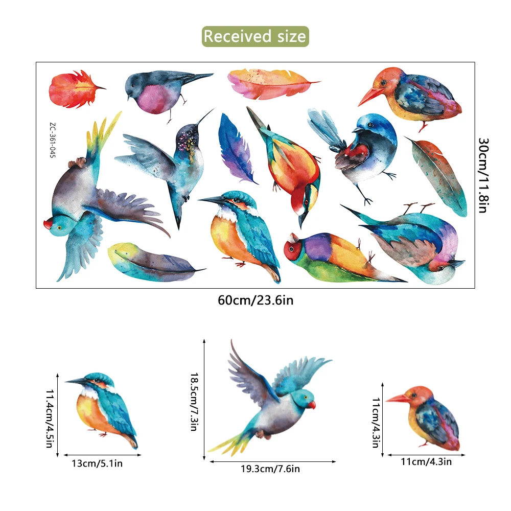 Colorful Birds Feather Removable Wall Stickers for Home Decor Art Self-adhesive Window Tile Cupboard Decals PVC Mural DIY Poster view 2