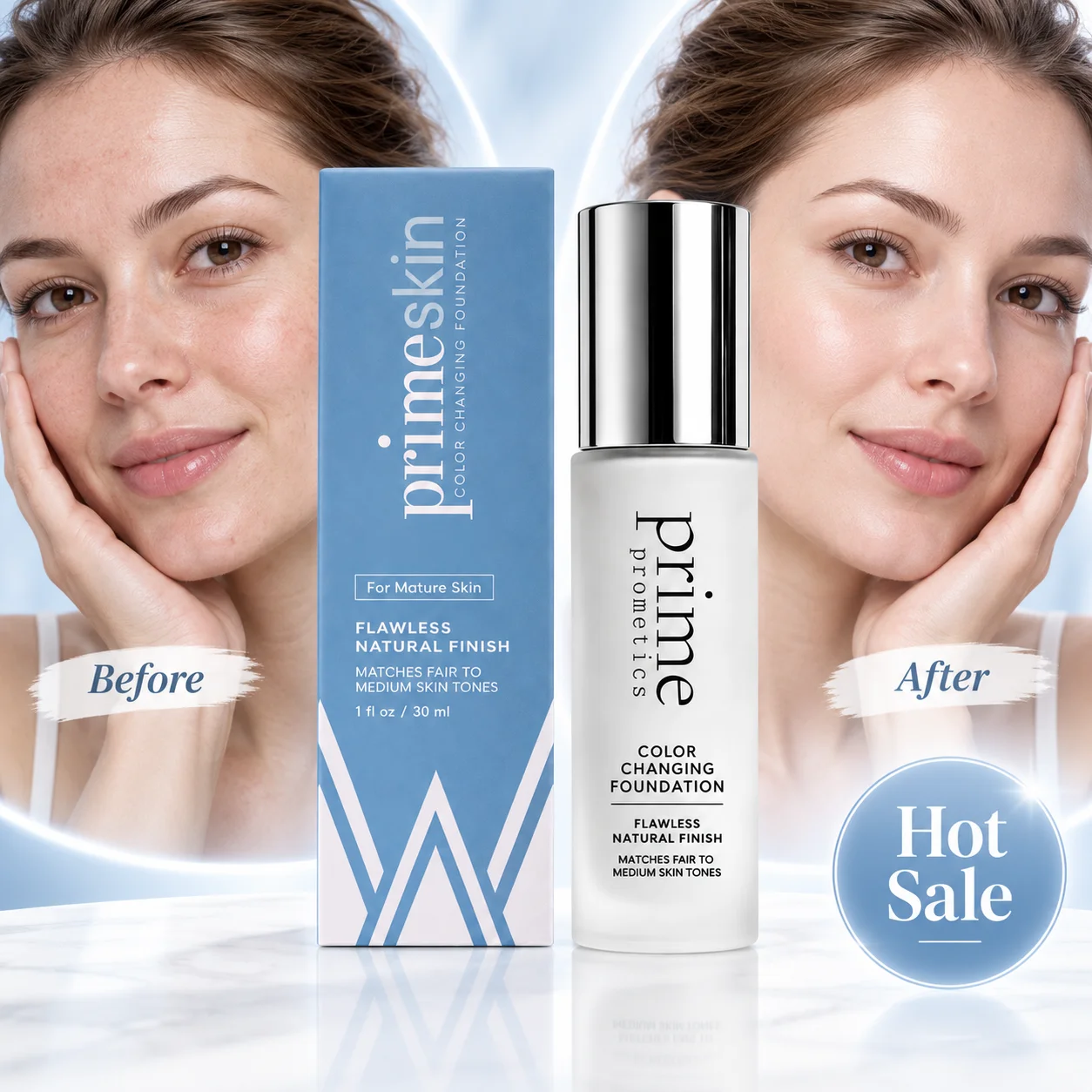 Color Adapting Liquid Foundation 30ml Heat Adaptive Face Makeup with Natural Looking Finish for Fair to Medium and Mature Skin
