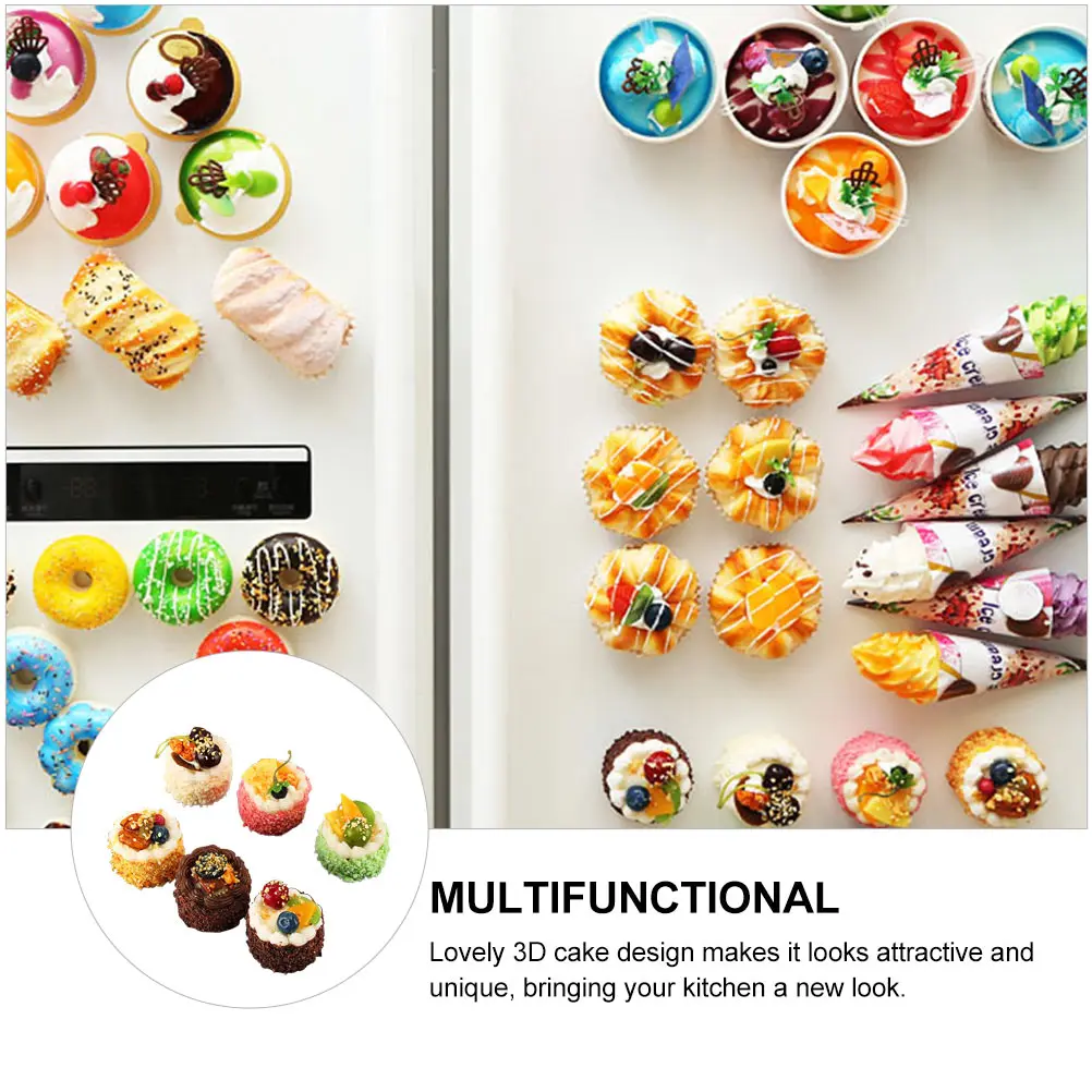 

6 Pcs Cake Refrigerator Magnets Resin Stickers Lifelike Decor Cake Refrigerator Magnet Fridge Magnetic Kitchen Easy