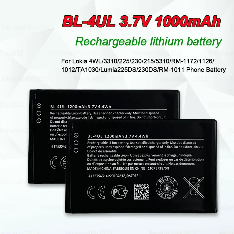 BL-4UL 3.7V BL 4UL Battery for Nokia 3310 225 230 215 RM 1172 1126 RM-1012 RM-1011 TA1030 Lumia225DS 230DS BL4UL Phone Batteries