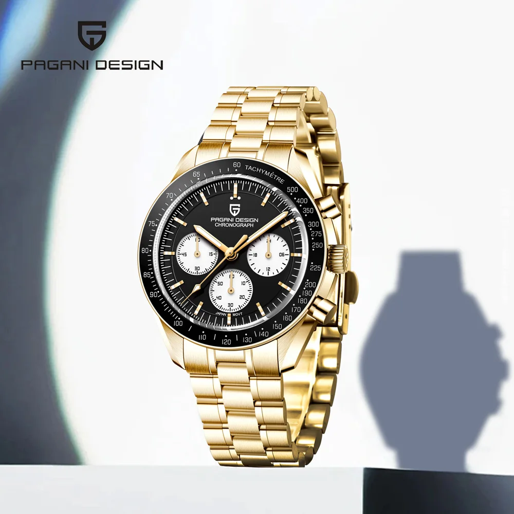 2026 New PAGANI DESIGN Watches Full Gold Luxury Quartz Watch For Men Stainless Steel AR Sapphire Crystal Chronograph Men's Watch
